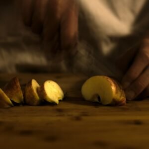 Sliced apple on a wooden table